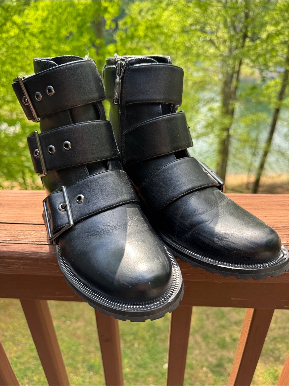 Blondo Black Triple-Buckle Leather Ankle Boots